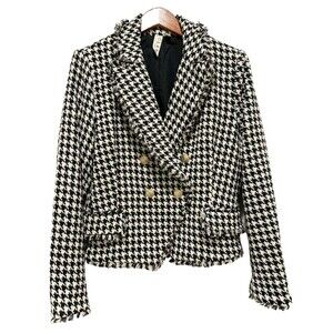 Dolan Large Houndstooth Blazer Jacket Tweed Career Black White Anthropologie